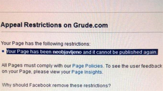 Grude.com izbrisan s Facebooka zbog istine: Najavljujemo pravnu bitku