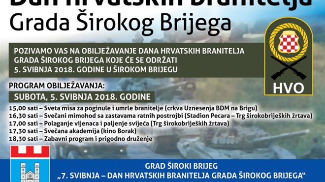 Najava - 5. svibnja Dan hrvatskih branitelja Grada Širokog Brijega
