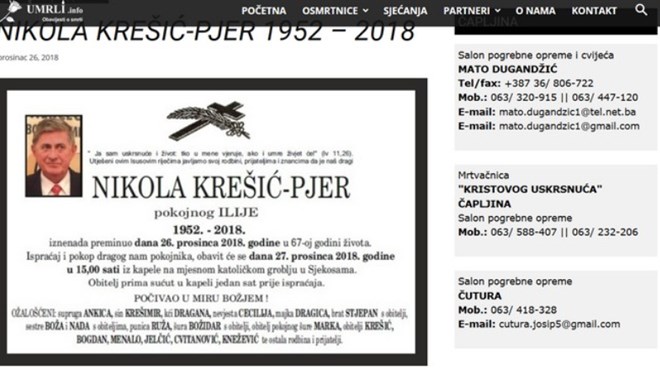 Umro Nikola Krešić, bivši šef Elektroprivrede HZ Herceg Bosne