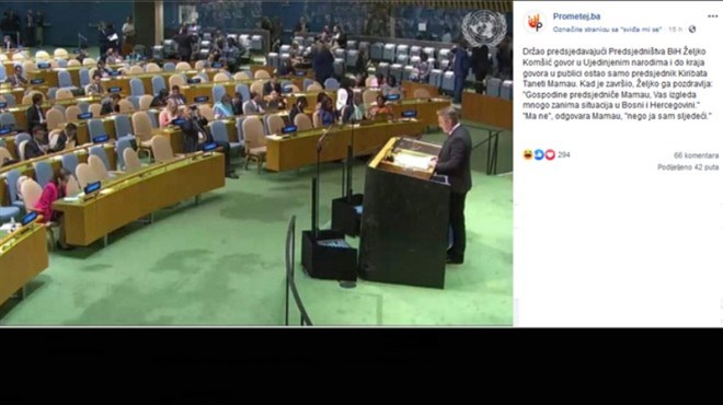 Komšić držao govor u UN-u: Slušao ga samo predsjednik Kiribata