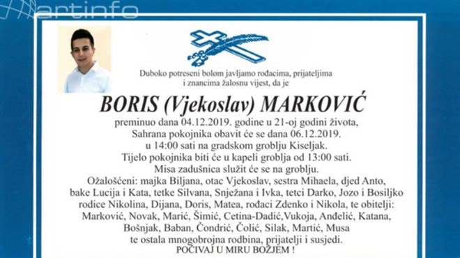 Nakon duge i teške borbe s ozljedama preminuo Boris Marković