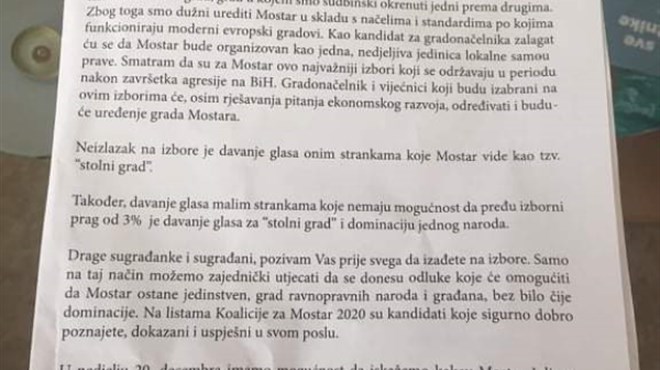 'Zbog agresije ne dopustite da Mostar bude hrvatski stolni grad'