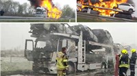 Vatrogasci jedva ugasili kamion natovaren vozilima